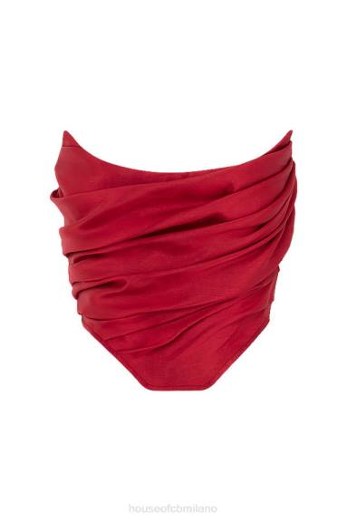 vestiario esso House of CB corsetto drappeggiato in taffetà rosso ari X44T95