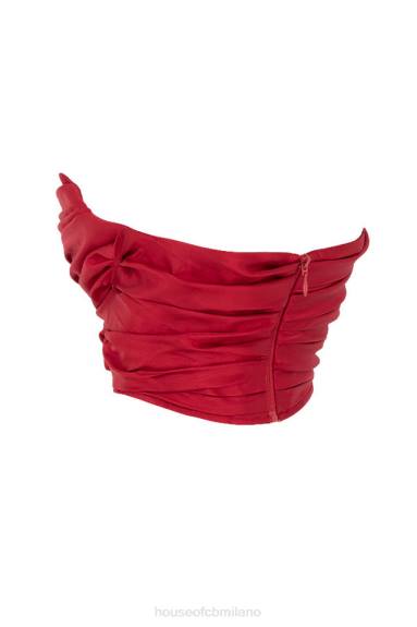 vestiario esso House of CB corsetto drappeggiato in taffetà rosso ari X44T95