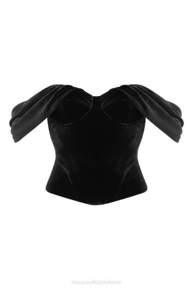 vestiario esso House of CB corsetto drappeggiato in velluto nero angelica X44T96