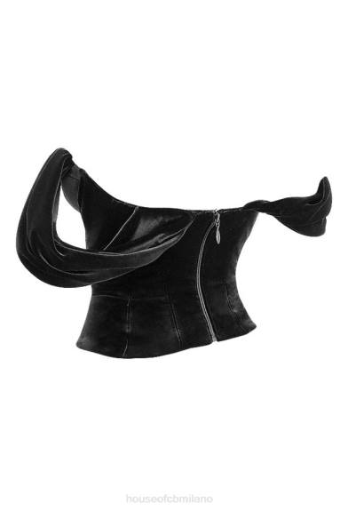 vestiario esso House of CB corsetto drappeggiato in velluto nero angelica X44T96