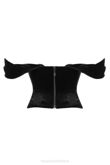 vestiario esso House of CB corsetto drappeggiato in velluto nero angelica X44T96