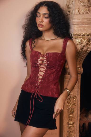 vestiario esso House of CB corsetto floreale parisa merlot X44T7