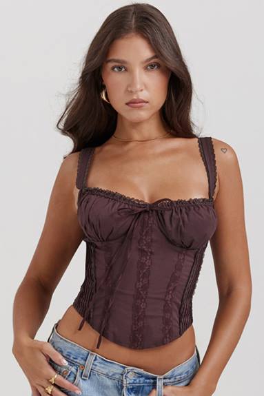 vestiario esso House of CB corsetto gini ricco di pizzo marrone sul retro X44T11