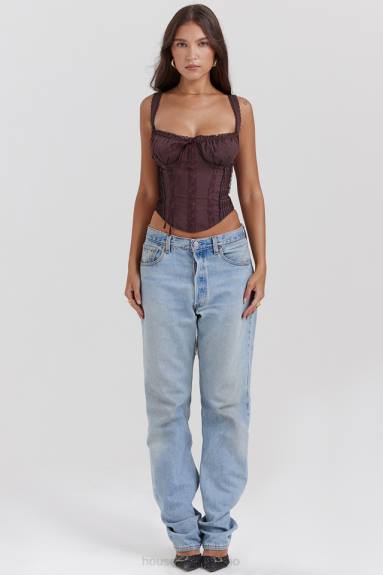 vestiario esso House of CB corsetto gini ricco di pizzo marrone sul retro X44T11