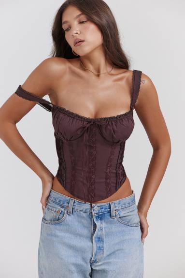 vestiario esso House of CB corsetto gini ricco di pizzo marrone sul retro X44T11