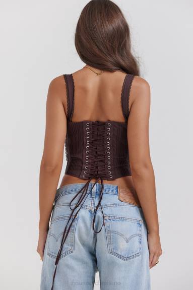 vestiario esso House of CB corsetto gini ricco di pizzo marrone sul retro X44T11