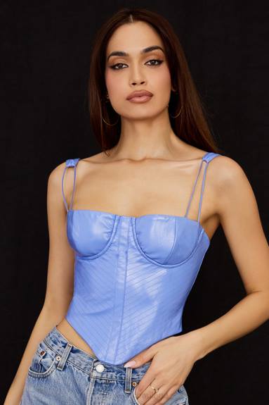 vestiario esso House of CB corsetto in pelle vegana blu fiordaliso melissa X44T65