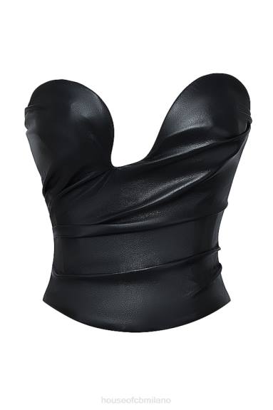 vestiario esso House of CB corsetto in pelle vegana con scollo profondo nero saffira X44T4
