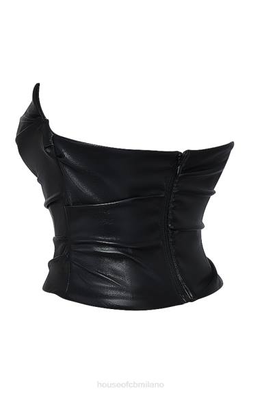 vestiario esso House of CB corsetto in pelle vegana con scollo profondo nero saffira X44T4