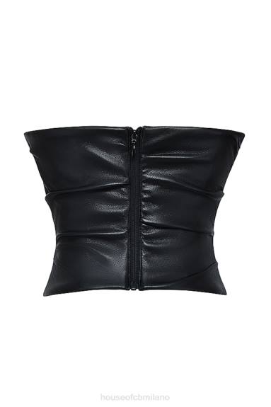 vestiario esso House of CB corsetto in pelle vegana con scollo profondo nero saffira X44T4