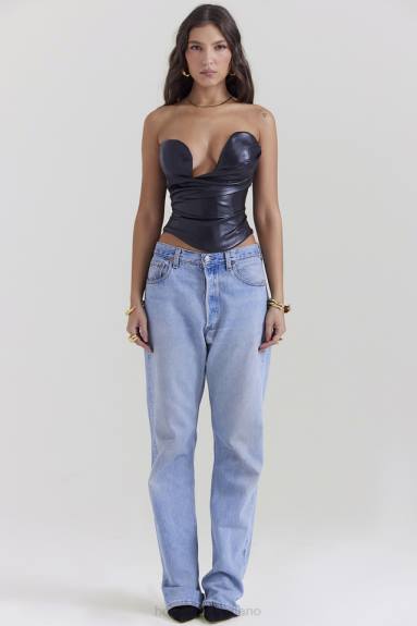 vestiario esso House of CB corsetto in pelle vegana con scollo profondo nero saffira X44T4