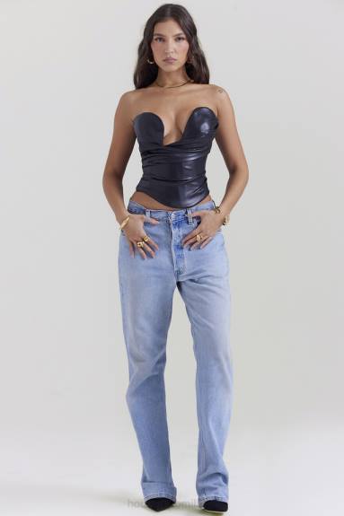 vestiario esso House of CB corsetto in pelle vegana con scollo profondo nero saffira X44T4