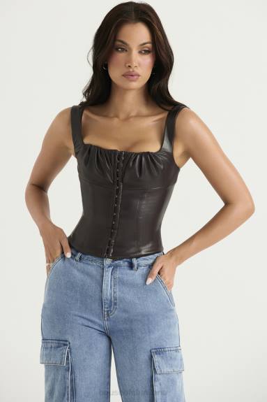 vestiario esso House of CB corsetto in pelle vegana james cioccolato amaro X44T38