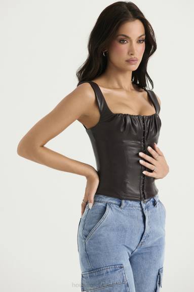 vestiario esso House of CB corsetto in pelle vegana james cioccolato amaro X44T38