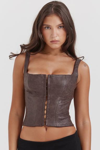 vestiario esso House of CB corsetto in pelle vegana marrone pia X44T5