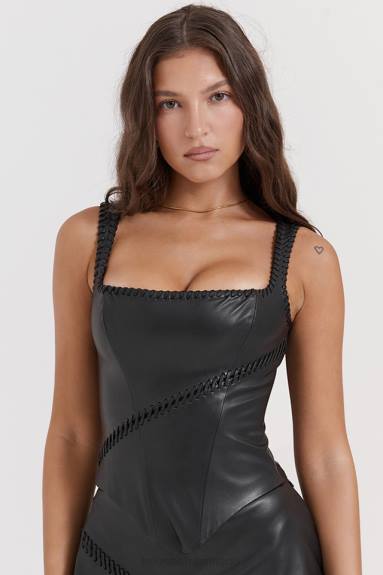 vestiario esso House of CB corsetto in pelle vegana nera leonie X44T16