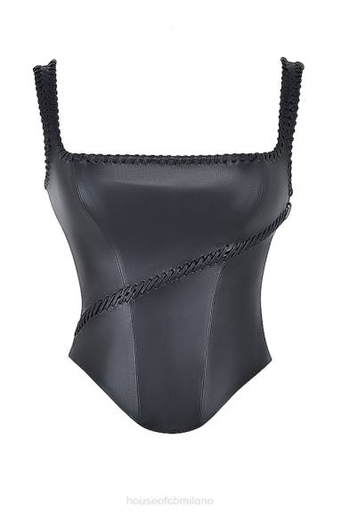 vestiario esso House of CB corsetto in pelle vegana nera leonie X44T16