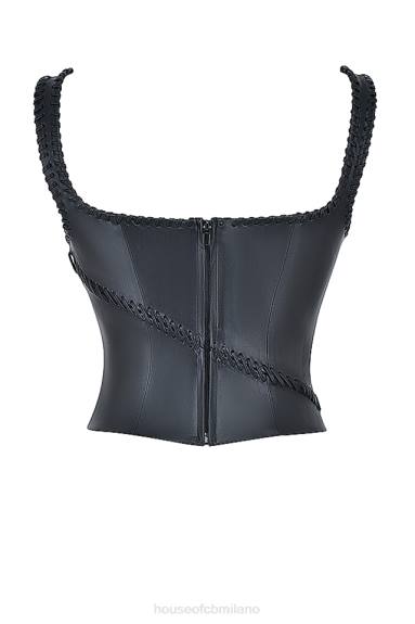 vestiario esso House of CB corsetto in pelle vegana nera leonie X44T16