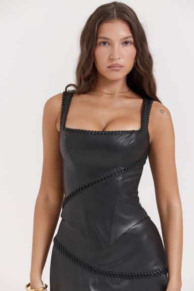 vestiario esso House of CB corsetto in pelle vegana nera leonie X44T16