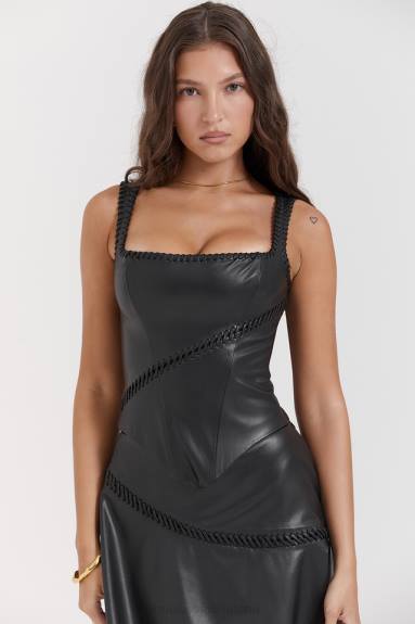 vestiario esso House of CB corsetto in pelle vegana nera leonie X44T16
