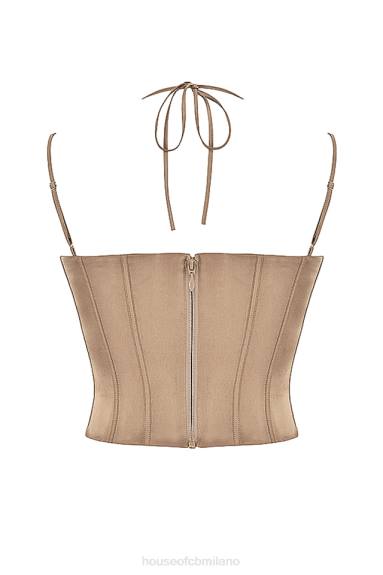 vestiario esso House of CB corsetto in raso chatelle latte X44T60