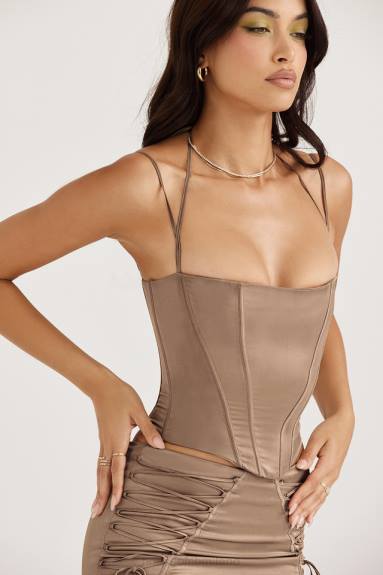 vestiario esso House of CB corsetto in raso chatelle latte X44T60