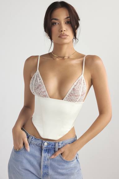vestiario esso House of CB corsetto in raso e pizzo avorio Emilee X44T53