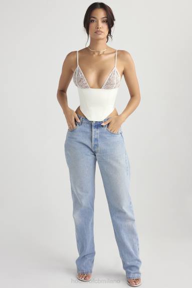 vestiario esso House of CB corsetto in raso e pizzo avorio Emilee X44T53