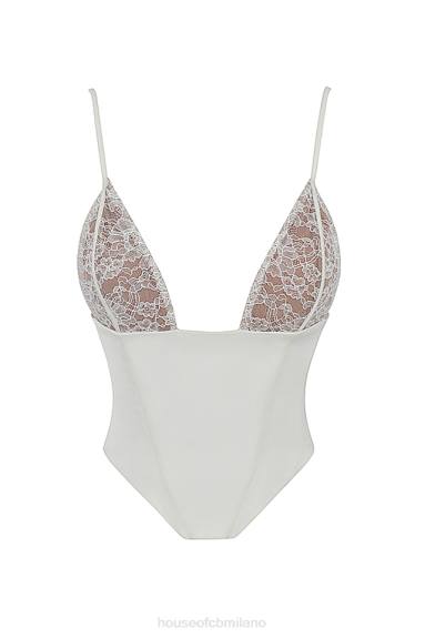 vestiario esso House of CB corsetto in raso e pizzo avorio Emilee X44T53