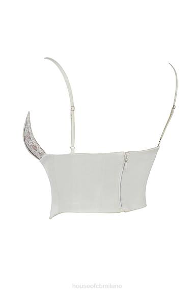 vestiario esso House of CB corsetto in raso e pizzo avorio Emilee X44T53