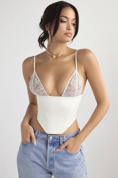 vestiario esso House of CB corsetto in raso e pizzo avorio Emilee X44T53