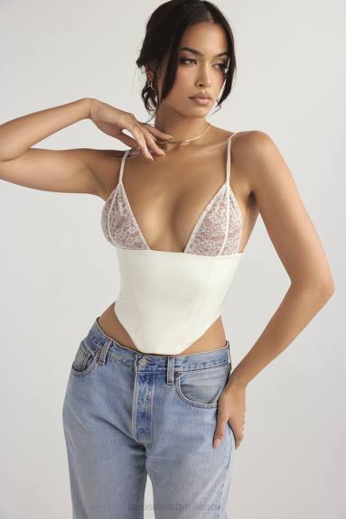 vestiario esso House of CB corsetto in raso e pizzo avorio Emilee X44T53