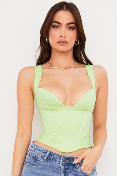 vestiario esso House of CB corsetto in raso lime liberty X44T79