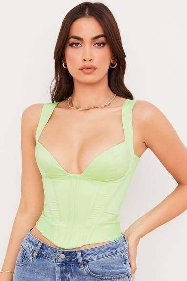 vestiario esso House of CB corsetto in raso lime liberty X44T79
