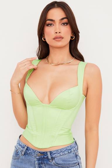 vestiario esso House of CB corsetto in raso lime liberty X44T79