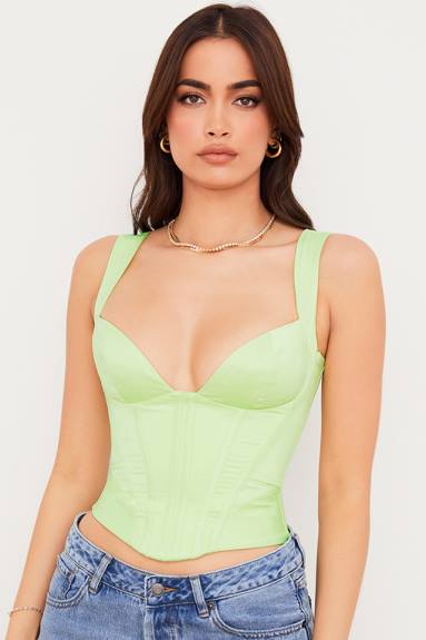 vestiario esso House of CB corsetto in raso lime liberty X44T79