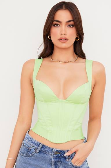 vestiario esso House of CB corsetto in raso lime liberty X44T79