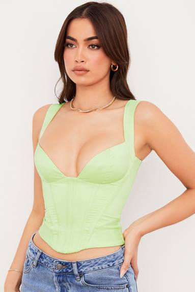 vestiario esso House of CB corsetto in raso lime liberty X44T79
