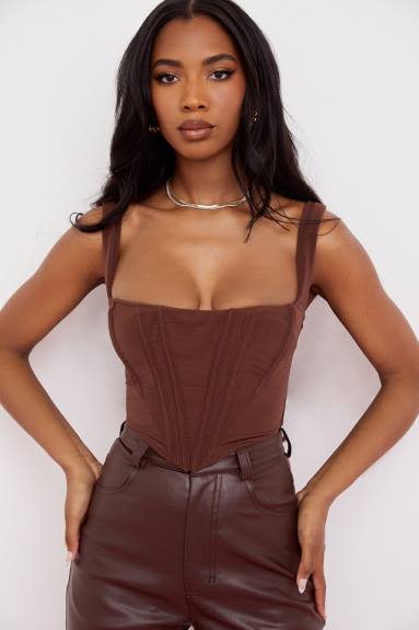 vestiario esso House of CB corsetto in rete ninetta color cioccolato X44T92