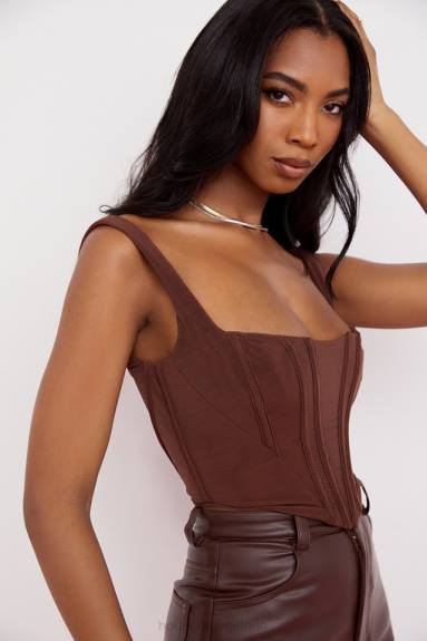 vestiario esso House of CB corsetto in rete ninetta color cioccolato X44T92