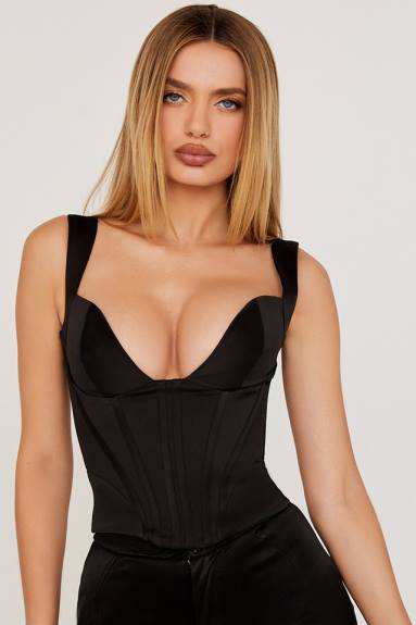vestiario esso House of CB corsetto liberty in raso nero X44T76