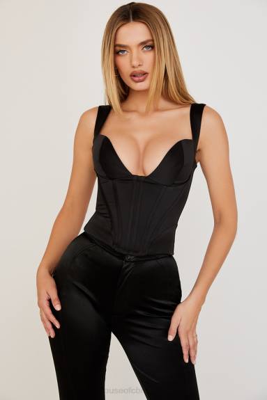 vestiario esso House of CB corsetto liberty in raso nero X44T76