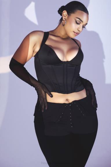 vestiario esso House of CB corsetto liberty in raso nero X44T76