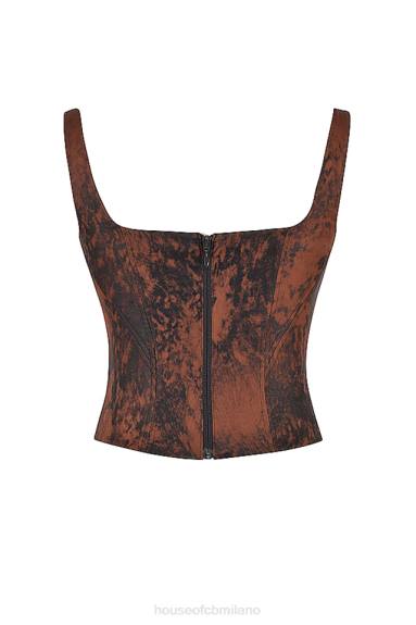 vestiario esso House of CB corsetto lungo Rafa in raso color rame antico X44T36