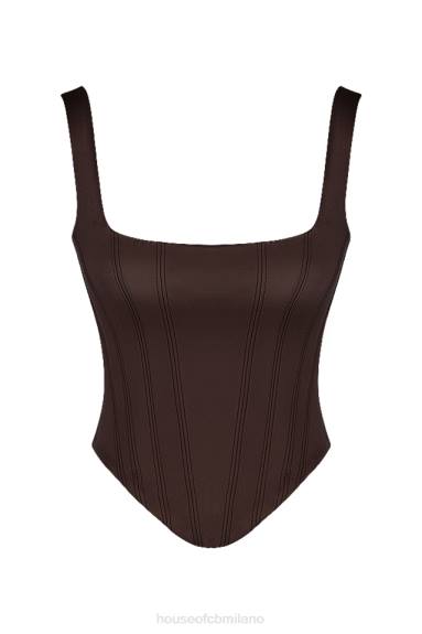 vestiario esso House of CB corsetto lungo in raso color cioccolato rafa X44T61