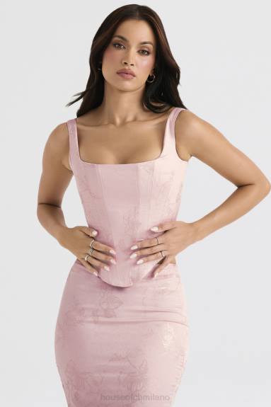 vestiario esso House of CB corsetto lungo in raso floreale rosa rafa X44T34