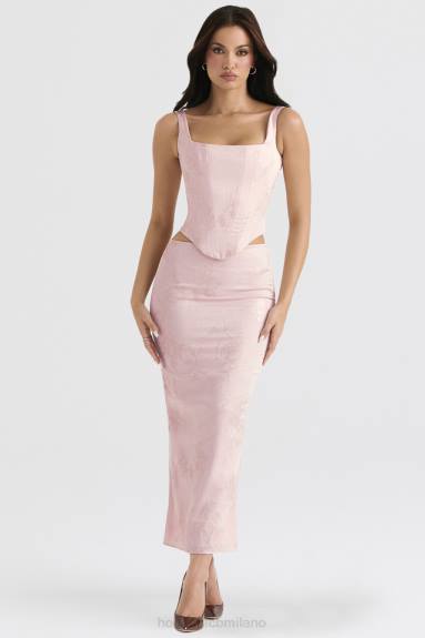 vestiario esso House of CB corsetto lungo in raso floreale rosa rafa X44T34