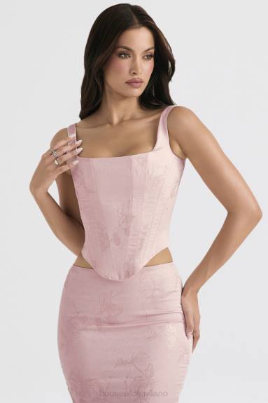 vestiario esso House of CB corsetto lungo in raso floreale rosa rafa X44T34