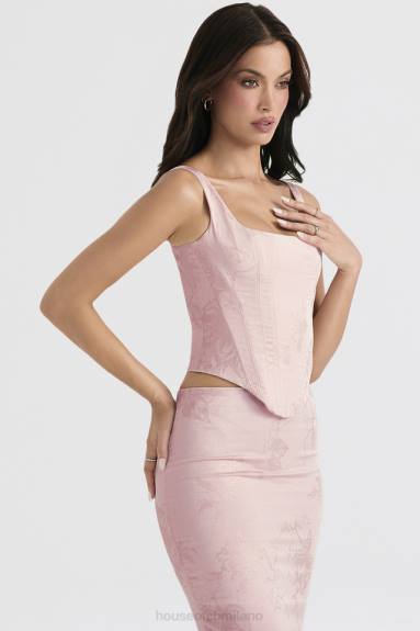 vestiario esso House of CB corsetto lungo in raso floreale rosa rafa X44T34