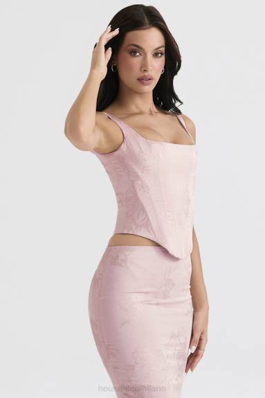 vestiario esso House of CB corsetto lungo in raso floreale rosa rafa X44T34